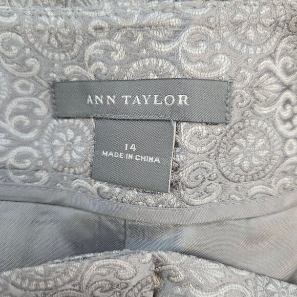 Ann Taylor 100% Silk Jacquard Print Metallic Trouser Pants Size 14 - Picture 3 of 5